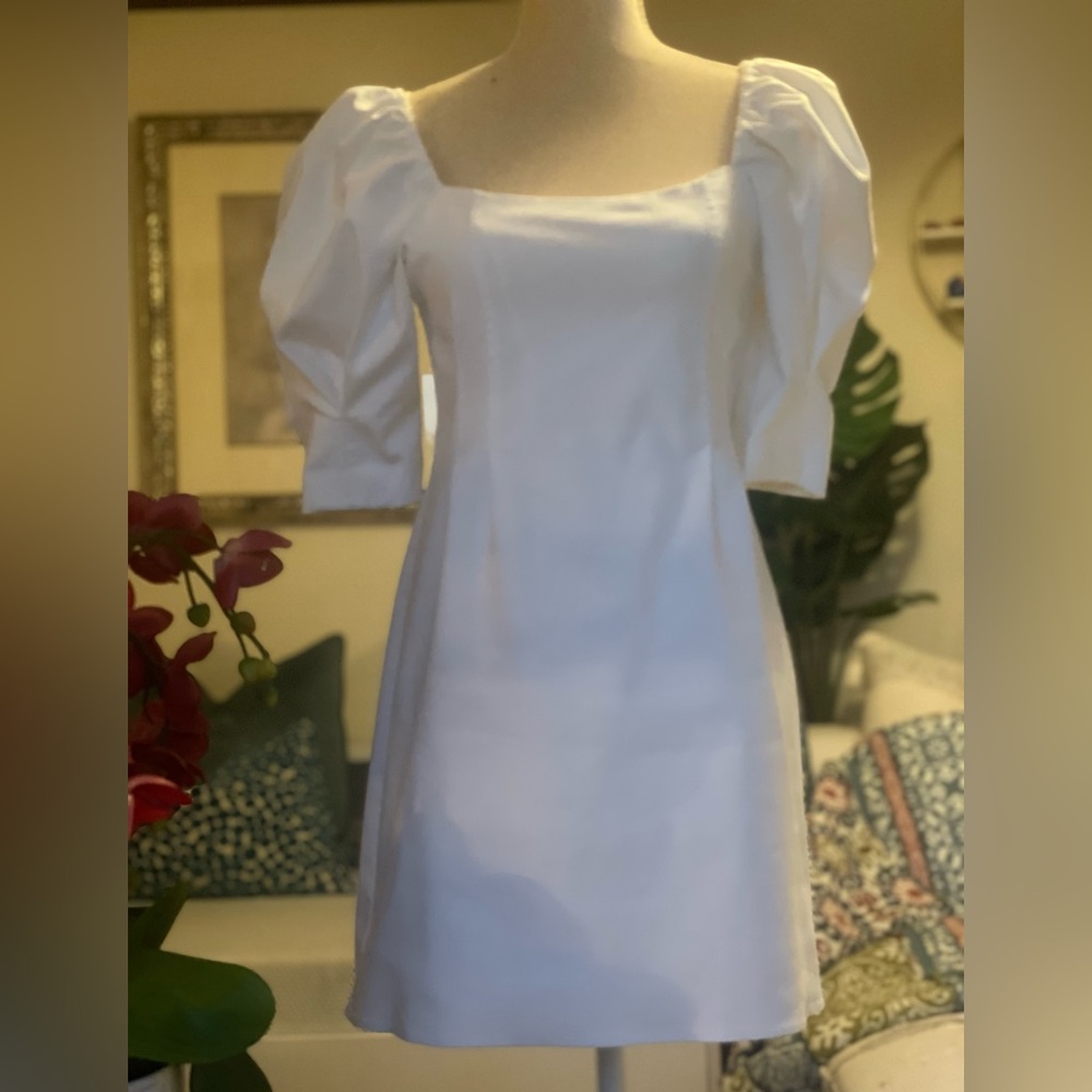 Zara White Puff Sleeve Mini Dress